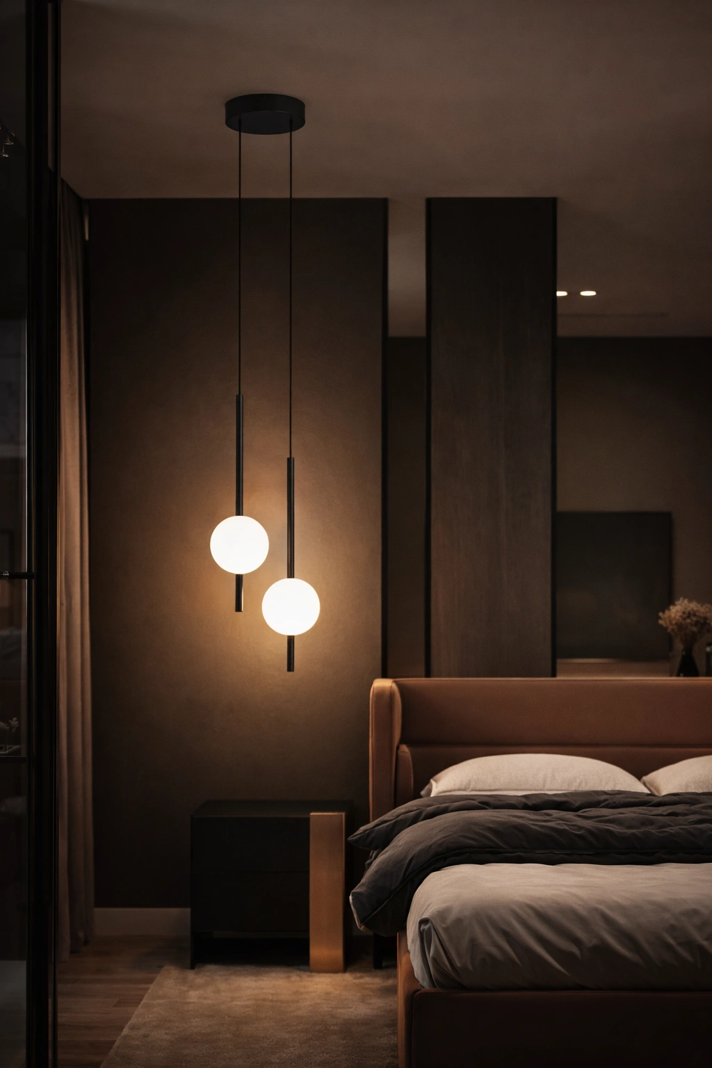 Lampa wisząca Lunavea LED In&Out, czarna/mosiądz, regulacja 120 cm
