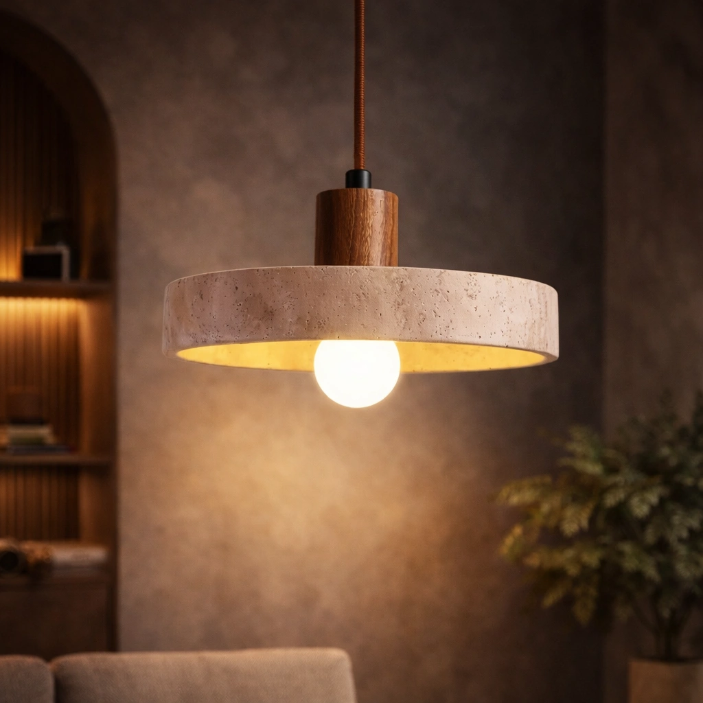Elarith – lampa wisząca z kamienia i drewna | Naturalna harmonia w nowoczesnej f