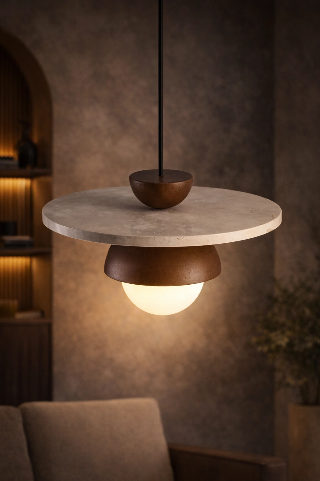 Lampa wisząca Elarun z kamienia i drewna – surowe piękno, które odmienia wnętrze