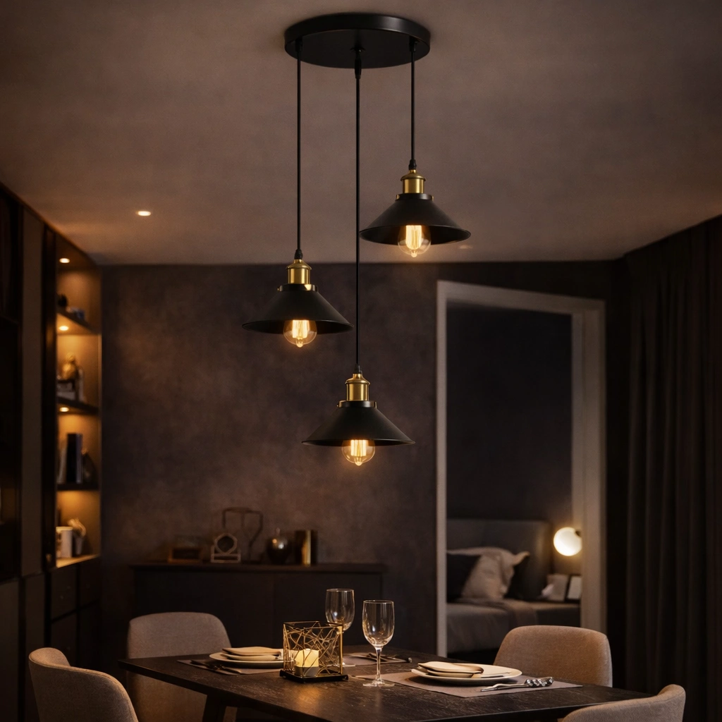 NOXELLE – potrójna lampa sufitowa vintage-industrialna z żelaza | Styl Edison |