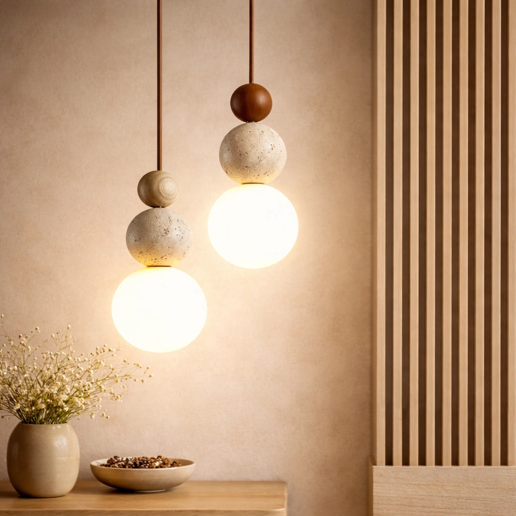 Lampa wisząca ELUNE z kamienia i drewna
