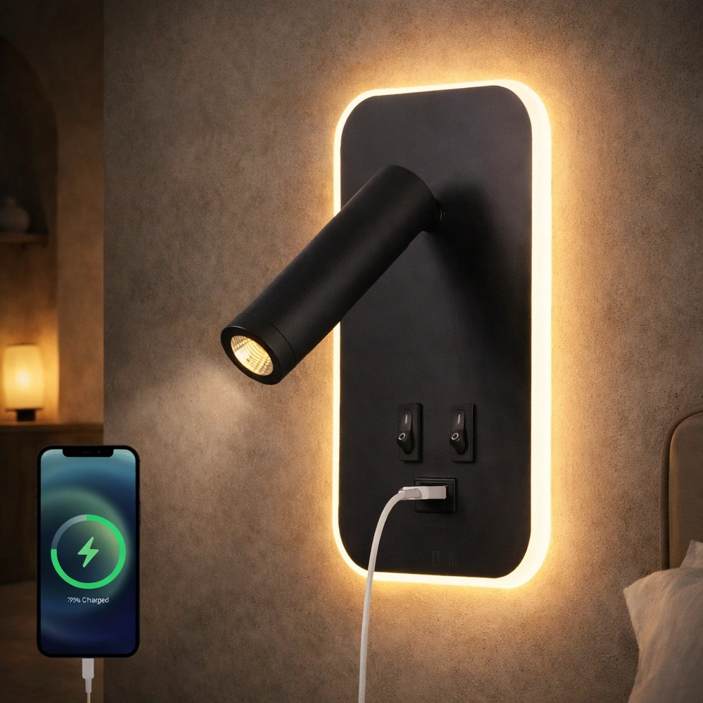 LYSVINN – Nowoczesny kinkiet LED 3w1 z portem USB do sypialni, salonu i gabinetu