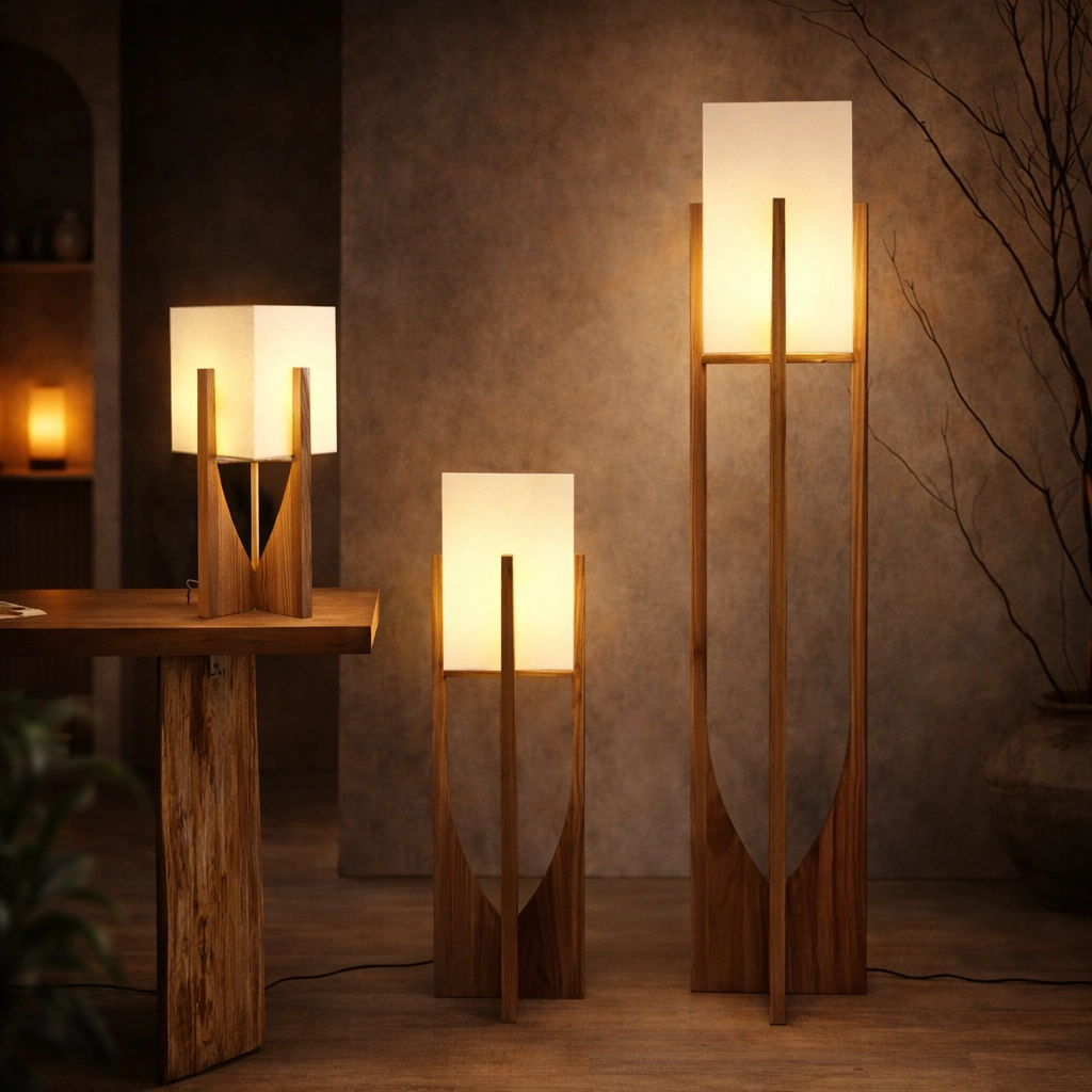 Drewniana lampa podłogowa LIVRA – elegancja naturalnego światła w stylu skandyna