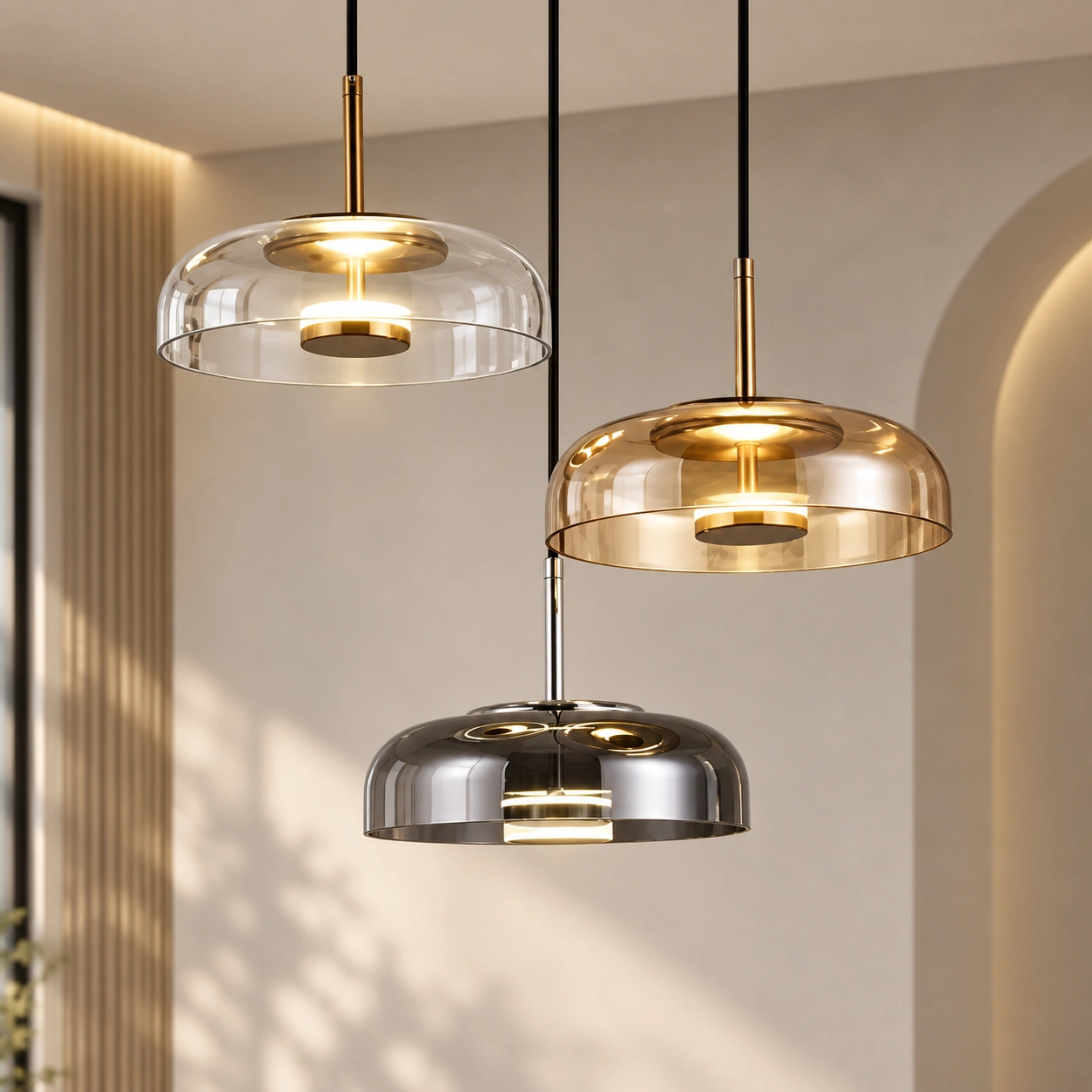 ARQENA – nowoczesna szklana lampa wisząca LED, w której światło staje się części