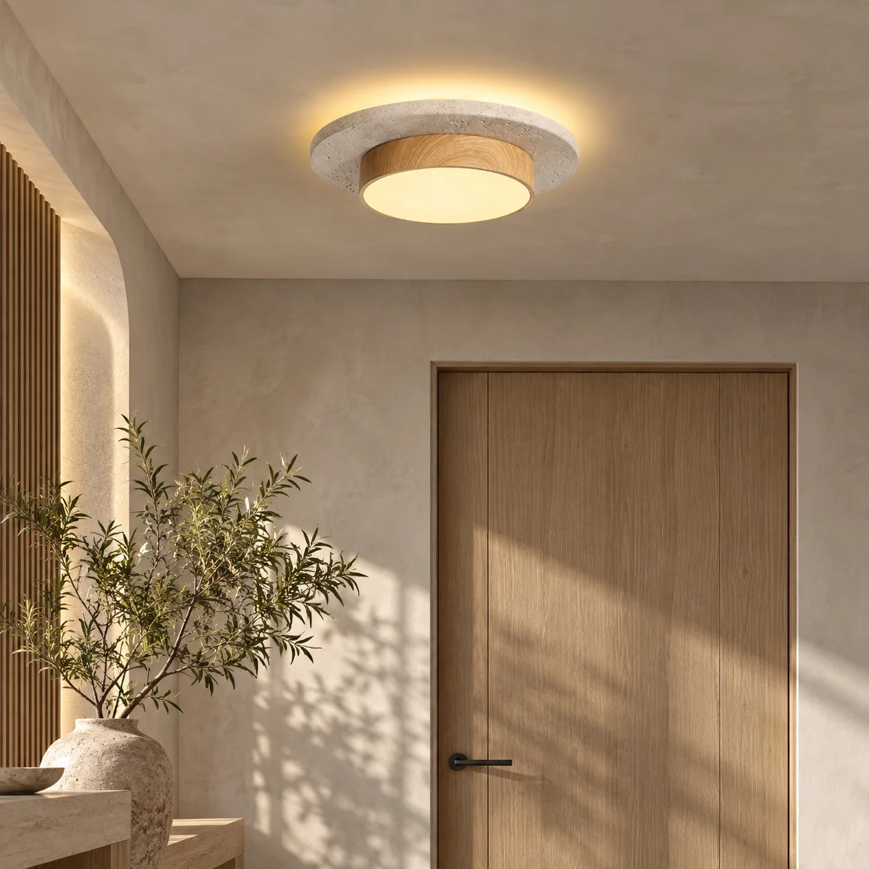 LITHORA – lampa sufitowa LED z naturalnego trawertynu w stylu Japandi LITHORA od